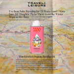 Woo Rosehip Oil on a travel-themed map.