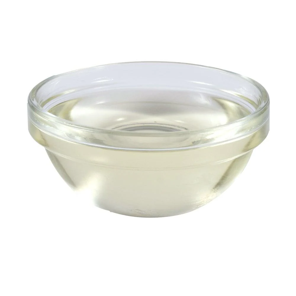 Clear glass bowl with liquid inside