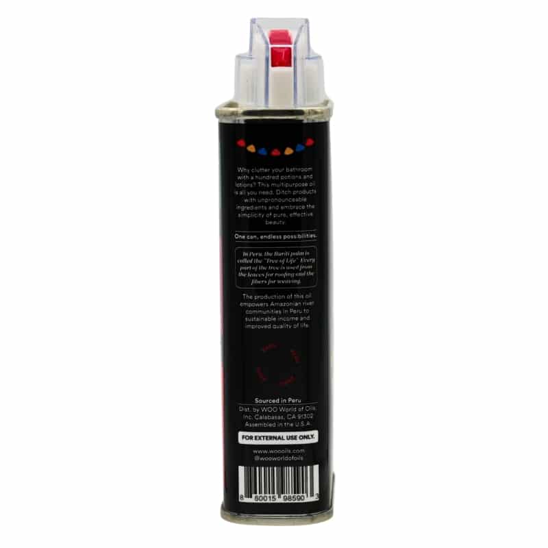 Back of black multipurpose oil spray can