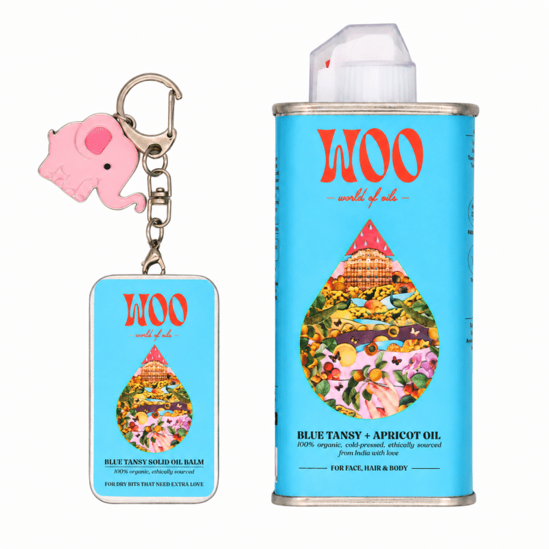 Woo blue tansy apricot oil spray and balm keychain